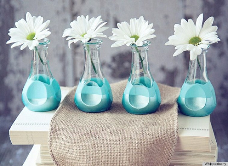 vases artistiques peinture bleu turquoise