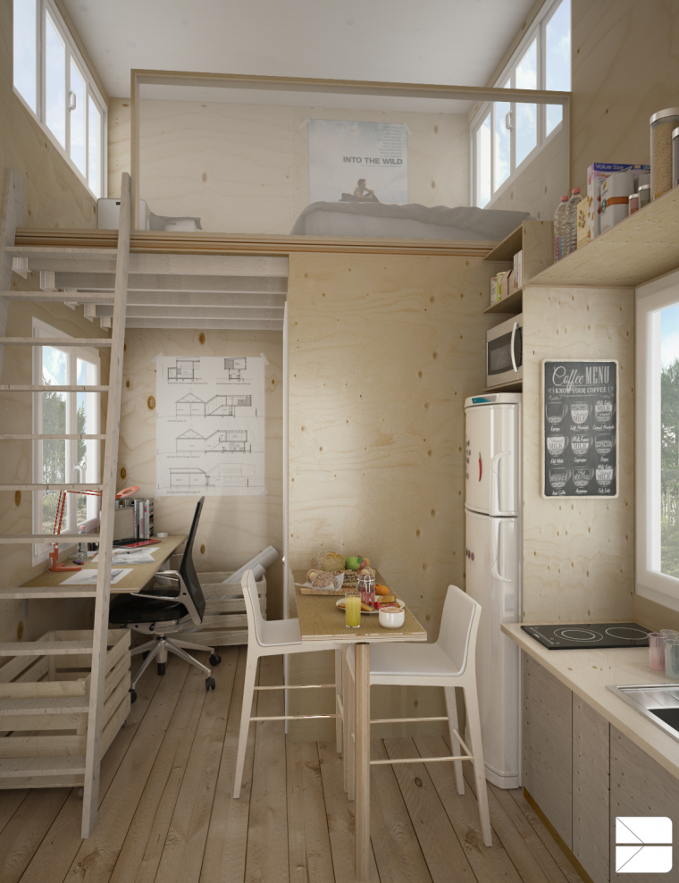 aménagement petit espace idée studio bois cuisine