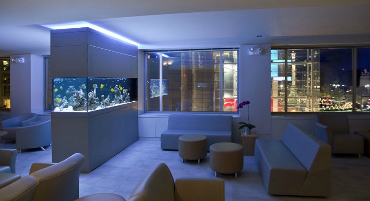 meuble séparation salon aquarium moderne