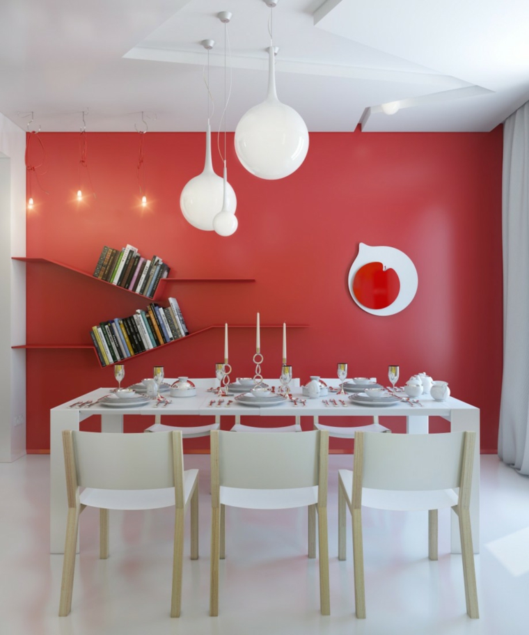 associer les couleurs séjour marsala rouge rose luminaire suspendue salle à manger table 