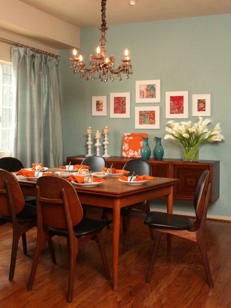 salle à manger associer couleur lampe suspendue design table à manger en bois 