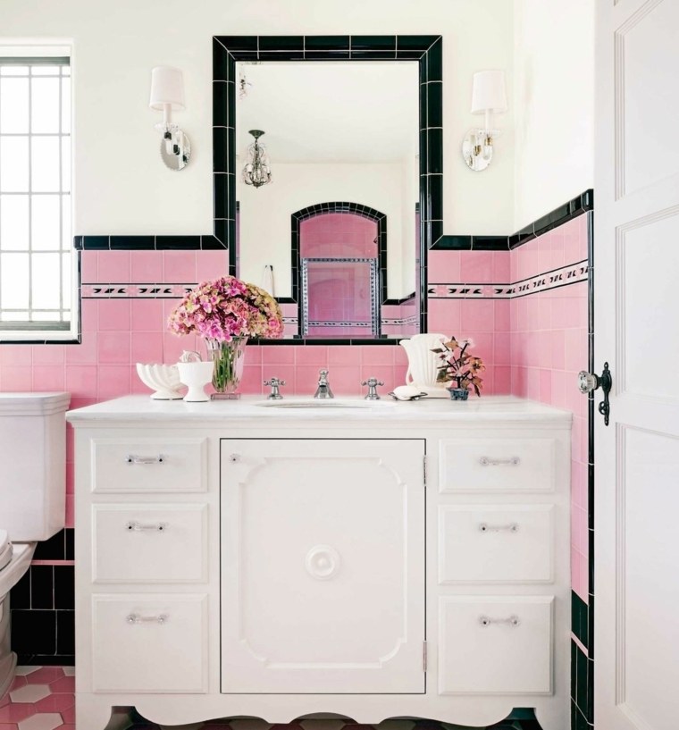 associer les couleurs dans la salle de bain idée gris rose