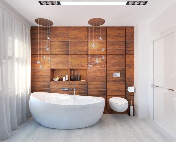 aménagement salle de bain design baignoire luminaire suspendu