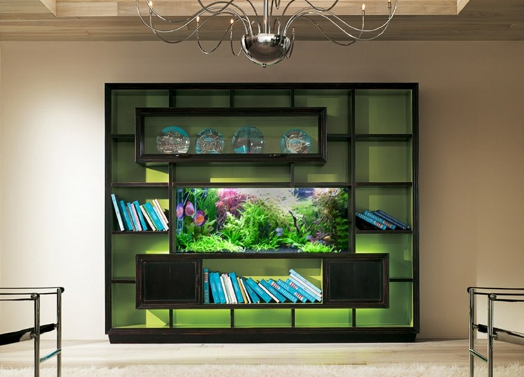 bibliothèques meuble aquarium