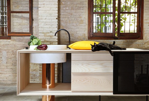 cuisine en bois naturel cuivre marbre design cuisine mobile design miras Float