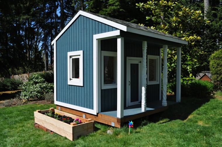 cabane bleue enfant bois jeux de jardin extérieur