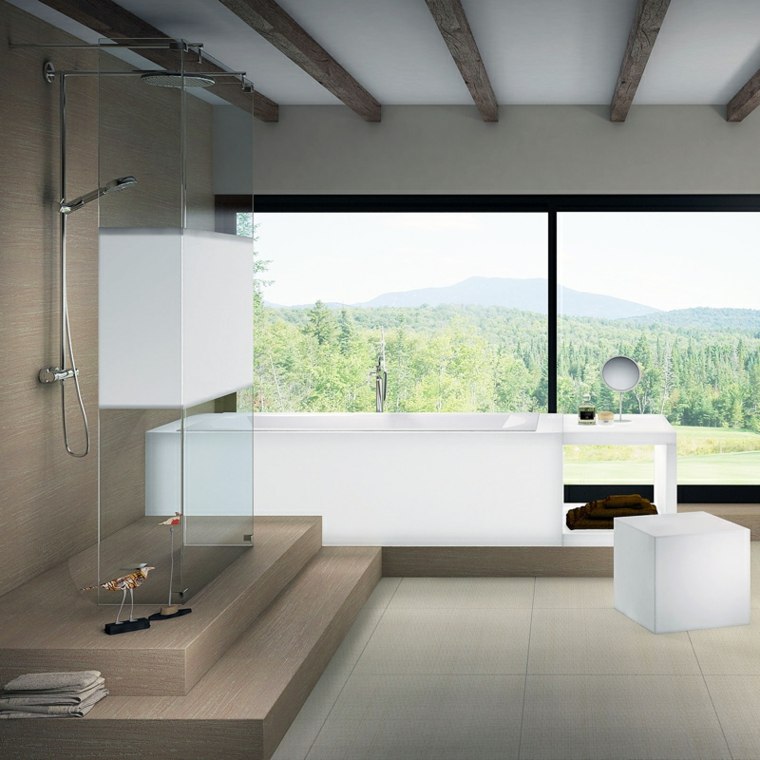 salle de bain avec douche italienne cabine douche italienne bois design