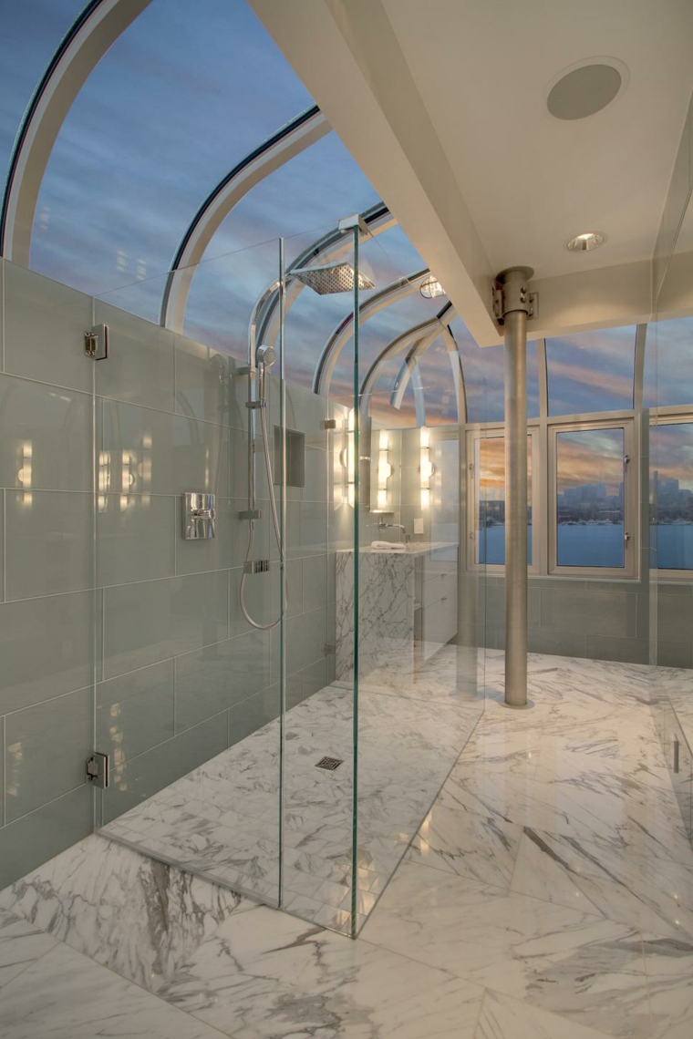 aménager salle de bain moderne marbre cabine de douche