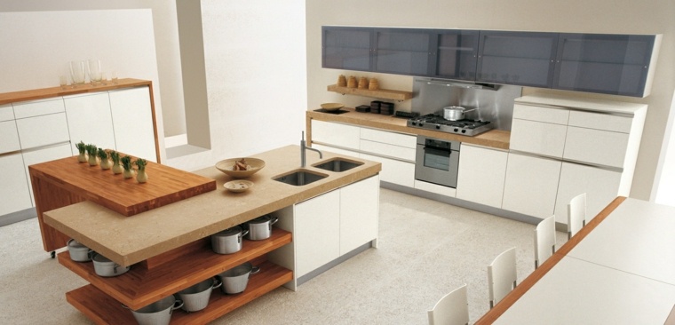 cuisines design meubles blancs décorations bois