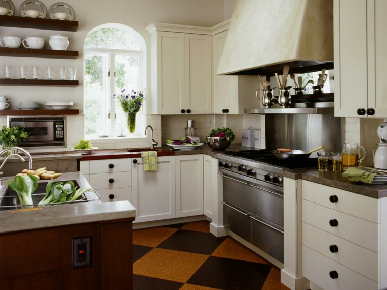 cuisine intérieur blanc marron bois meuble design évier four