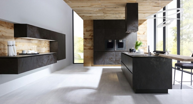 cuisine noire et bois design aménagement