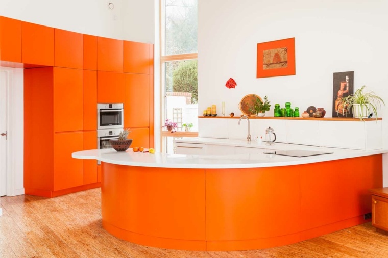 cuisine orange blanche design moderne aménagement idée déco