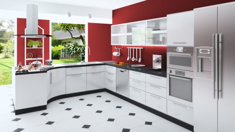 cuisine grise et rouge design intérieur moderne