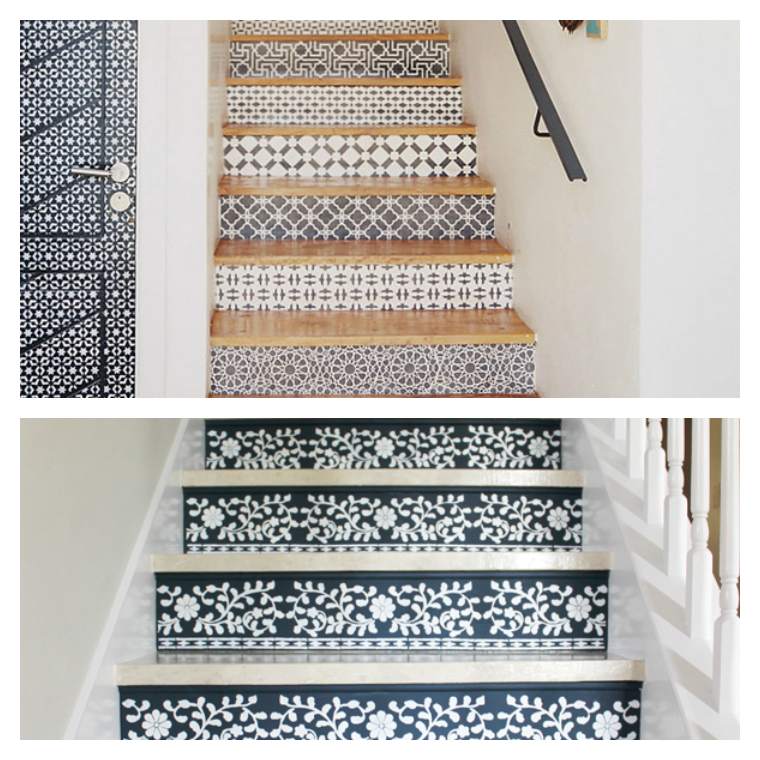 escaliers mosaïques décorer marches en bois papiers peints