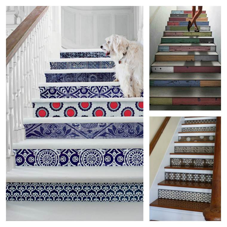 décorer escaliers avec papiers peints marches mosaïques