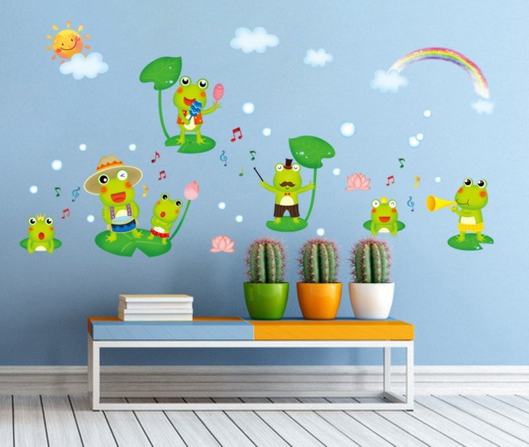 décoration chambre enfant dessin grenouille banc cactus