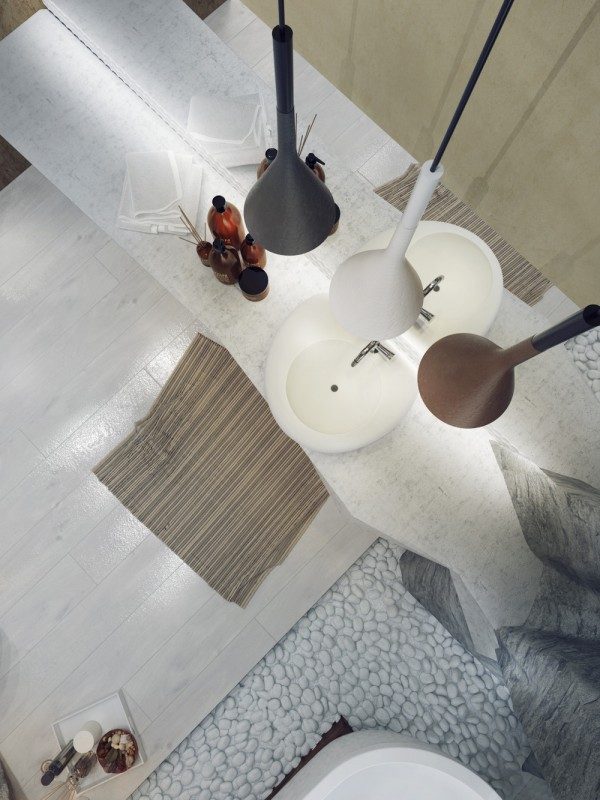 lampe salle de bain design idée tapis de sol lavabo