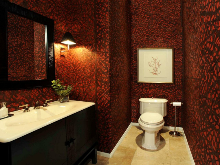toilette design déco idée cadre plante papier peint salle de bain