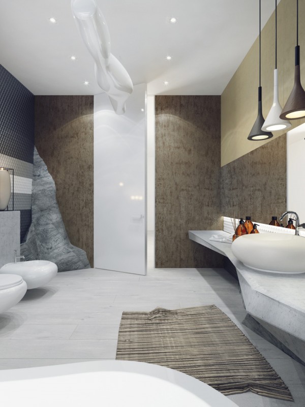 salle de bain design aménagement lumière tapis sol 
