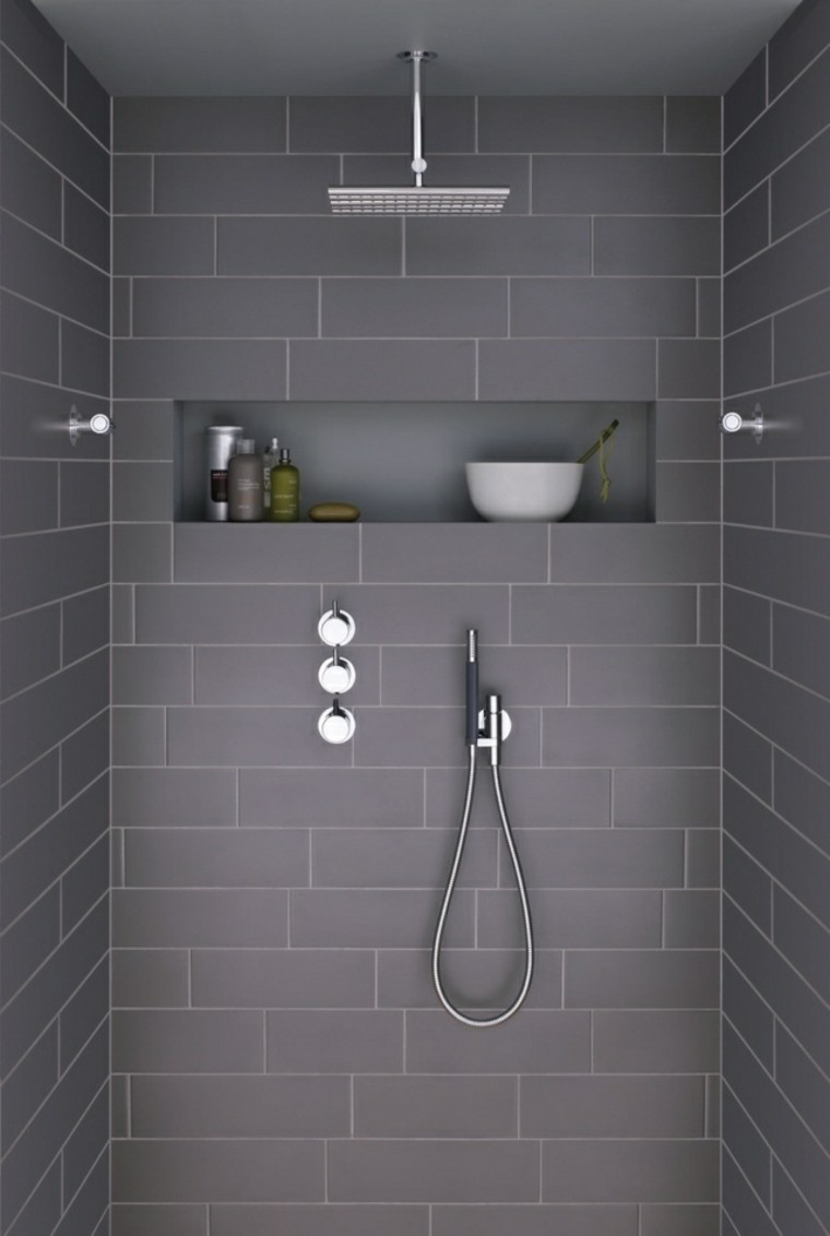 idée salle de bain avec douche italienne intérieur gris douche cabine