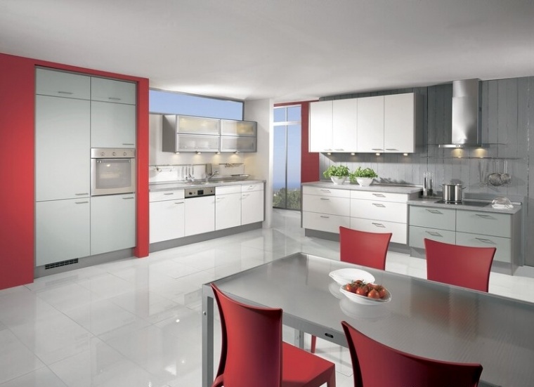 cuisine grise et rouge intérieur design moderne