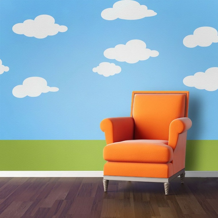 décoration chambr enfant fauteuil orange nuages 