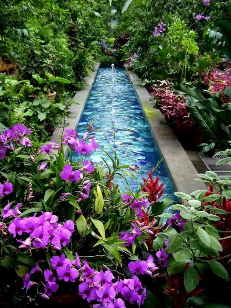 jardin bassin canal fleurs décoration 