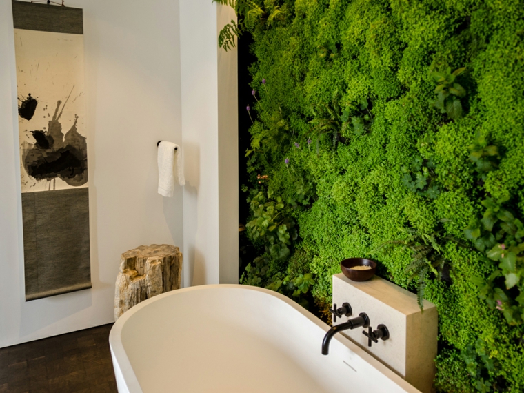 déco toilette salle de bain végétation baignoire luxe art abstrat 