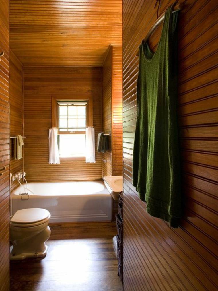 revêtement mural salle de bain bois meuble baignoire sol en bois