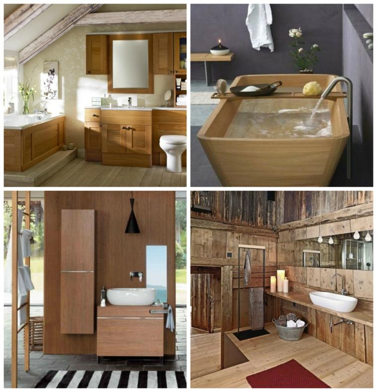 salle de bain bois idée baignoire en bois placard en bois parquet