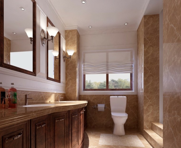 aménagement salle de bain toilette blanche intérieur moderne carrelage beige miroir