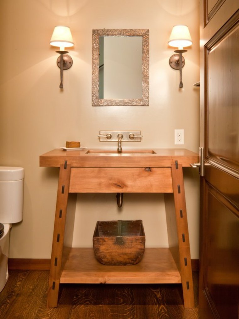 meuble salle de bain bois lavabo design parquet miroir lampe
