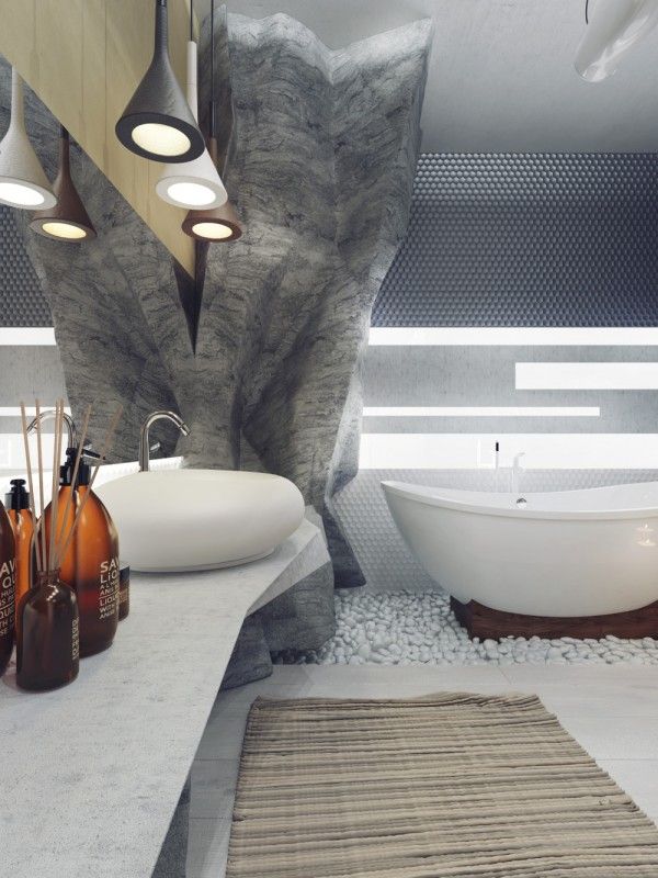lampe salle de bain baignoire idée aménagement tapis de sol