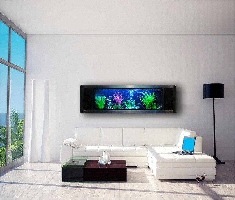meubles mural salons blanc aquarium 