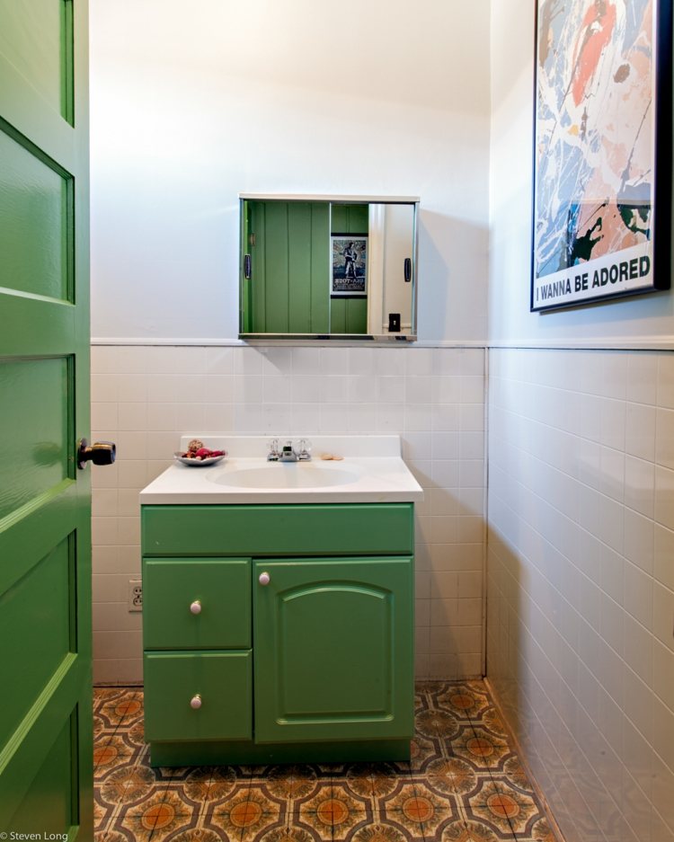 meuble salle de bain rétro vert 