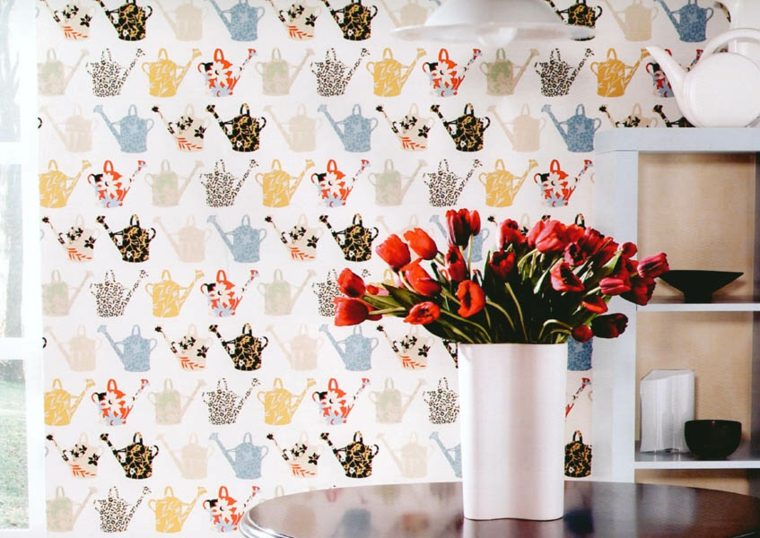 papier peint cuisine bouquet de fleurs vase design moderne 
