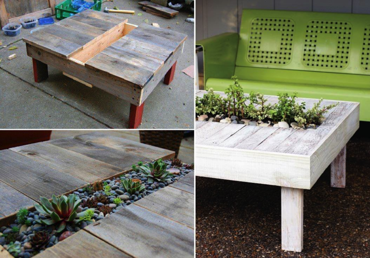 table de jardin palette bac à fleur intégré idée originale 
