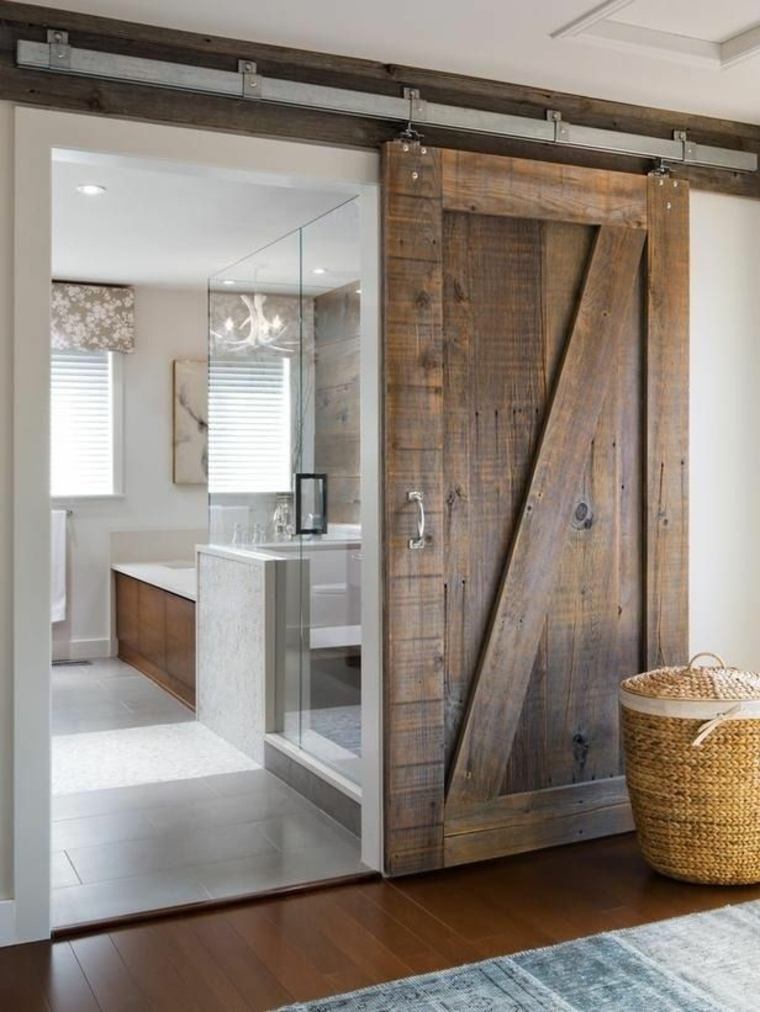 porte coulissante bois rustique design salle de bain