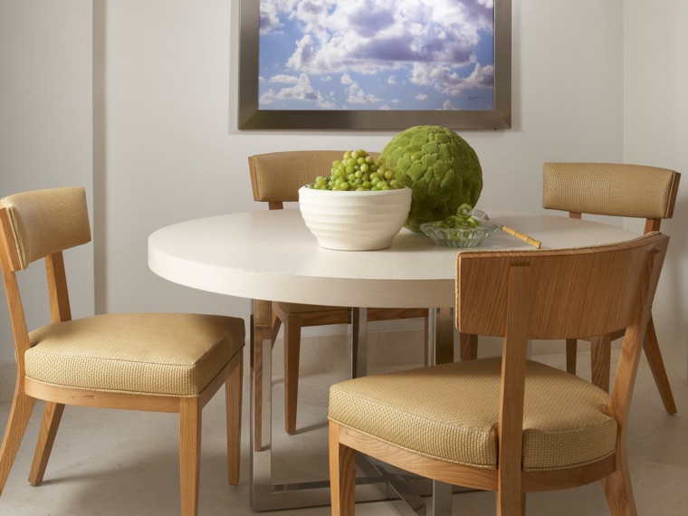 aménagement cuisine idée table blanche chaise beige vert