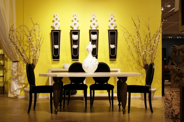 idée couleurs salle à manger jaune noir design table à manger 