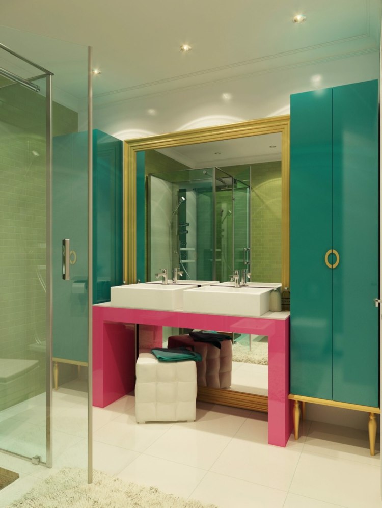 salle de bain colorée elegante
