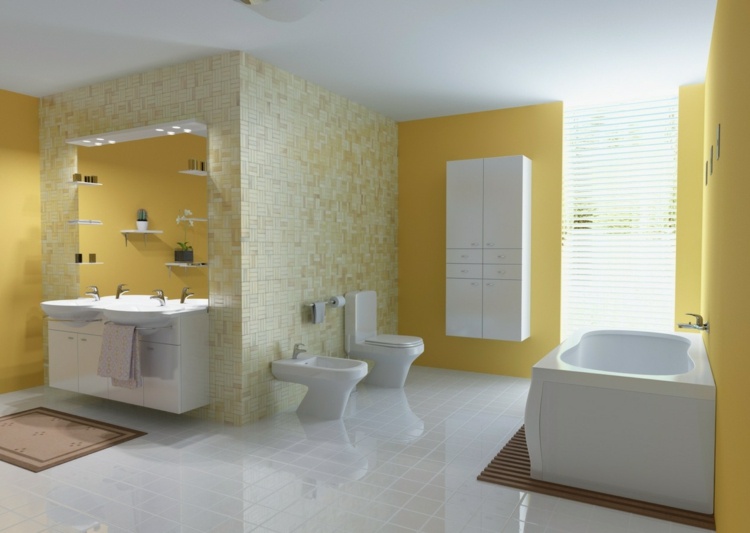 salle de bain coloree jaune blanc