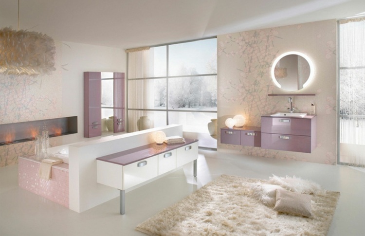 salle de bain deco beige violet