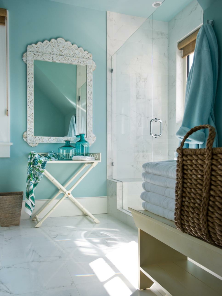 décorations maritimes salle de bain bleu blanc