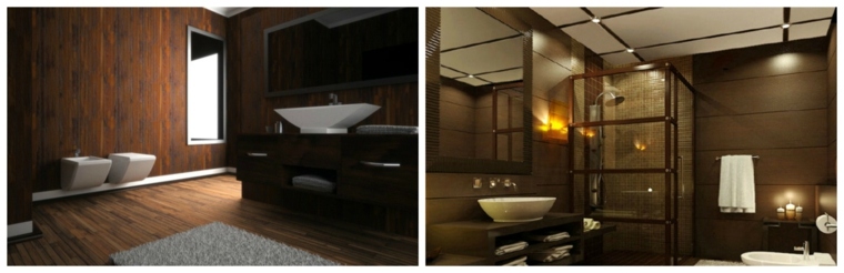 idée salle de bain bois lavabo design cabine douche parquet en bois mur sol lavabo