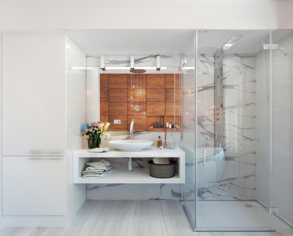 design moderne salle de bain bois cabine de douche italienne