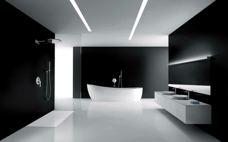 salle de bain noir et blanc minimaliste