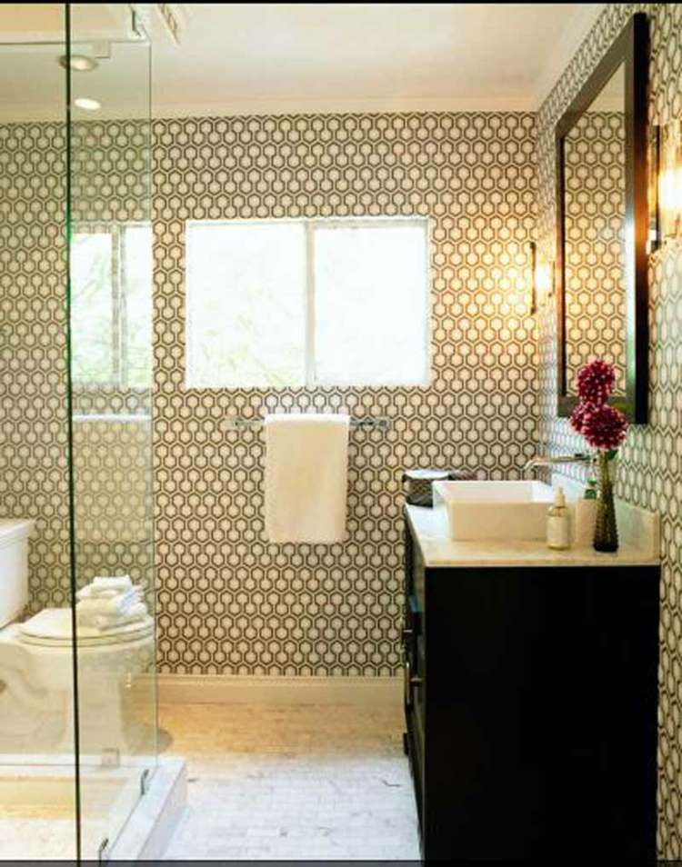 salle de bain rétro papier peint geometrique