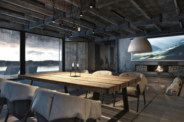 salon style industriel salle à manger gris bois 