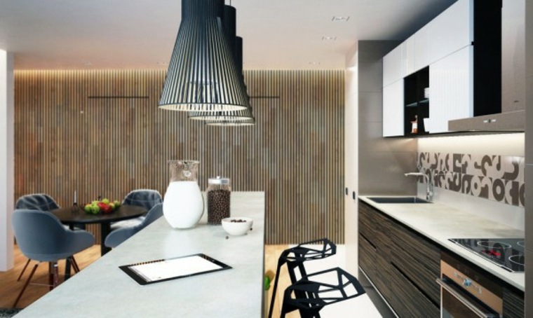 cuisine petit appartement aménagement salle à manger idée luminaire